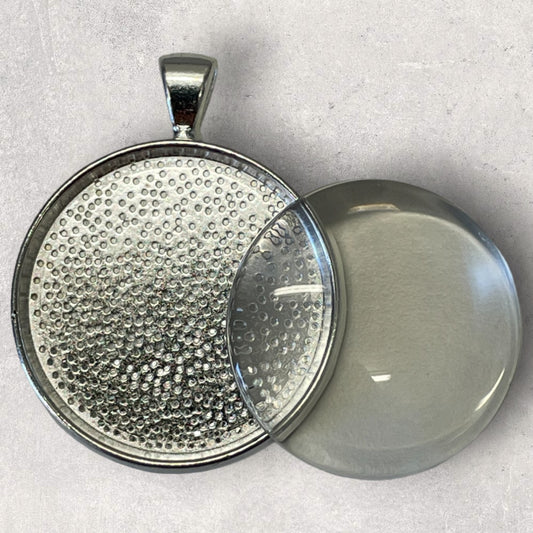 30mm Silverplate Cabochon Tray with glass dome insert - 1 set