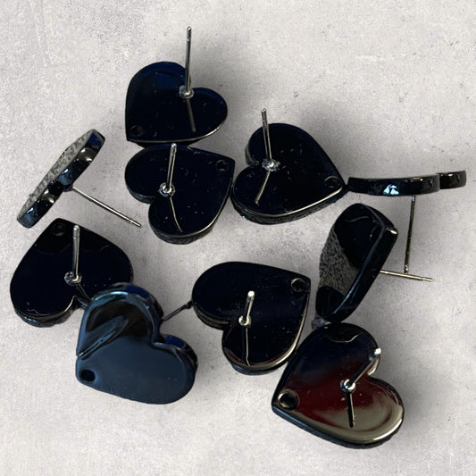 Acrylic Stud Earring - Heart Black - 15mm