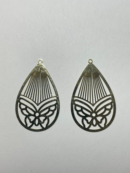 Filigree Butterfly Teardrop Earring Charms - 2ea (1 pair)