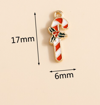Christmas Candy Cane Enamel Charms - 2ea (1 pair)