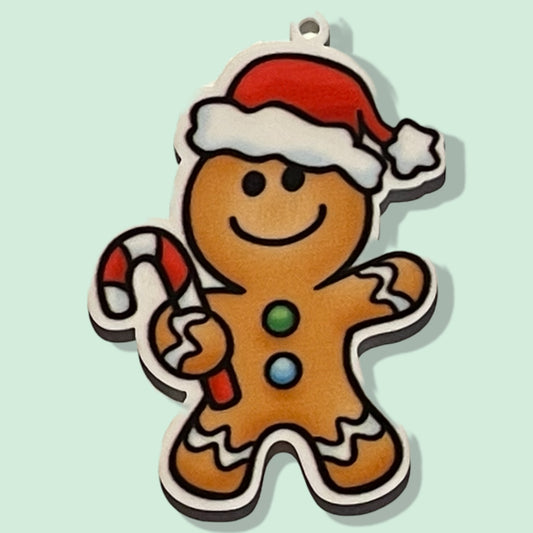 Christmas Gingerbread Man - Planar Resin Flatback With Holes - 2ea (1 pair)