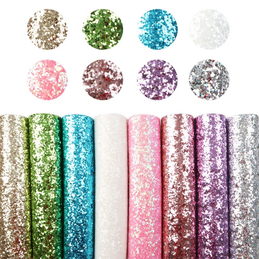 A5 Chunky Glitter Faux Leather Sheets - set of 8 colours - 15cm x 21cm