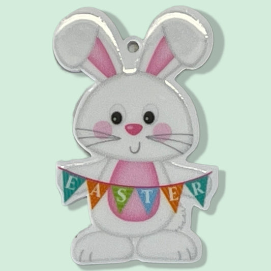 Easter Bunny with Banner - Planar Resin Flatback With Holes - 2ea (1 pair)
