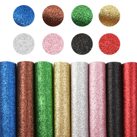 A5 Fine Glitter Faux Leather Sheets - set of 8 colours - 15cm x 21cm