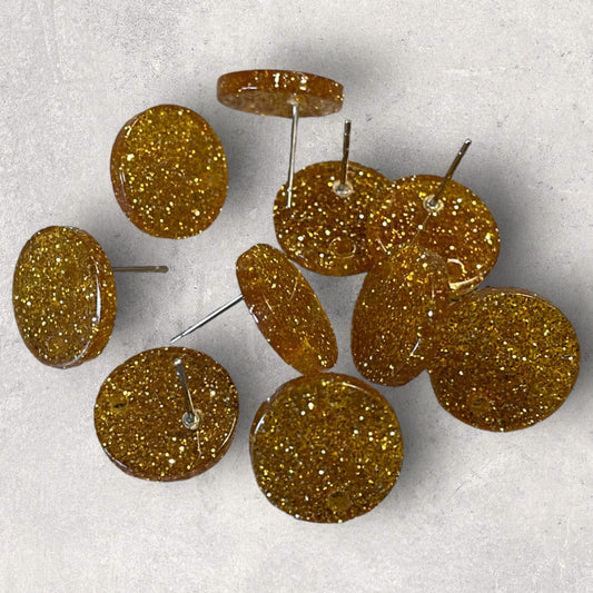 Acrylic Stud Earring - Round Glitter Gold- 14mm