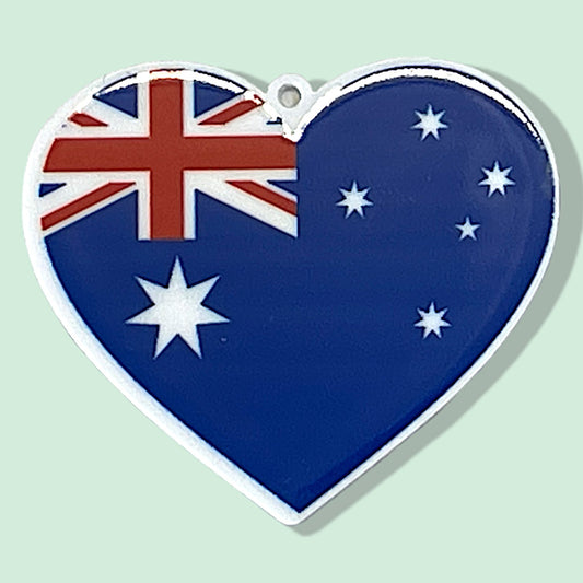 Australian Flag Heart Shaped - Planar Resin Flatback With Holes - 2ea (1 pair)