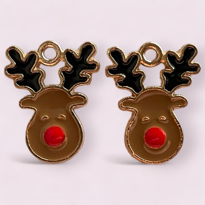 Christmas Reindeer Enamel Charms - Brown, White or Mixed - 2ea (1 pair)
