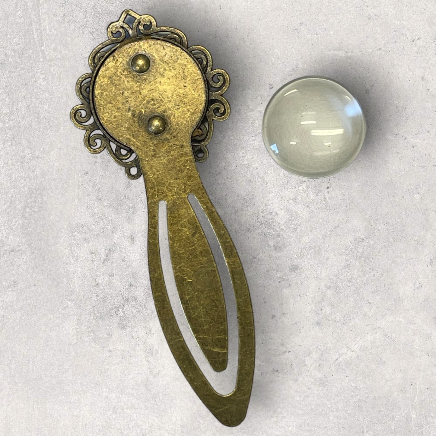 Bronze Bookmark Cabochon Base complete with 20mm glass dome insert - 1 set