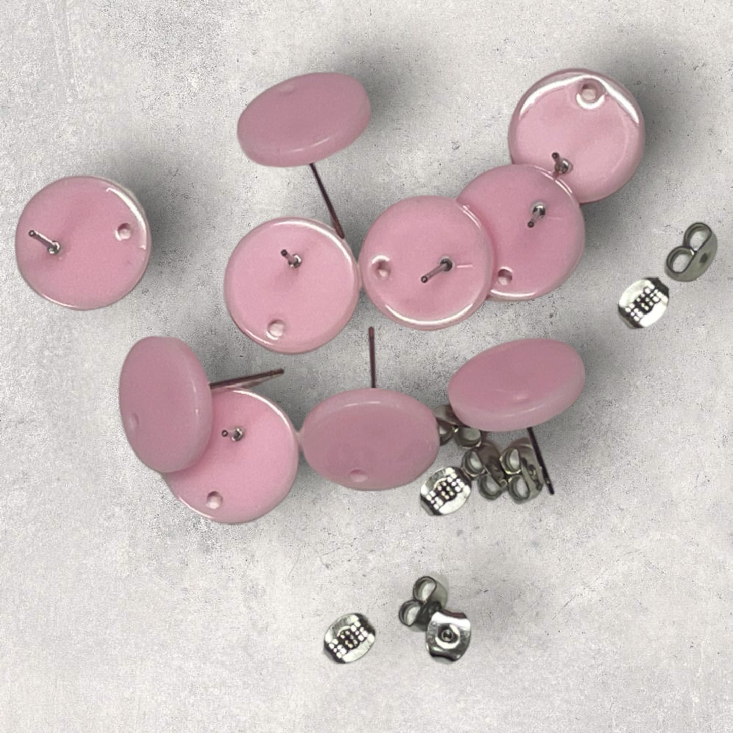Acrylic Stud Earring - Round Pink - 14mm