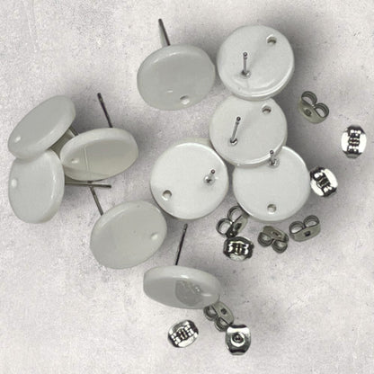 Acrylic Stud Earring - Round White - 14mm