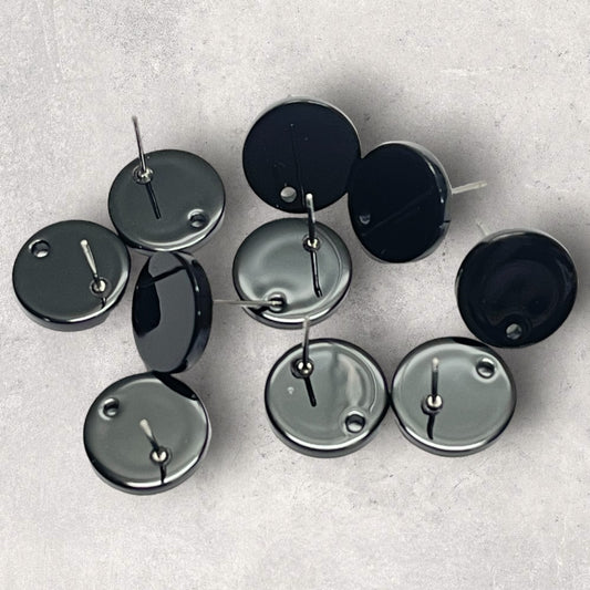 Acrylic Stud Earring - Round Black - 14mm
