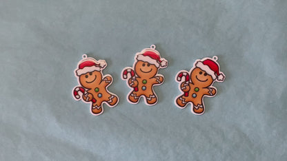 Christmas Gingerbread Man - Planar Resin Flatback With Holes - 2ea (1 pair)