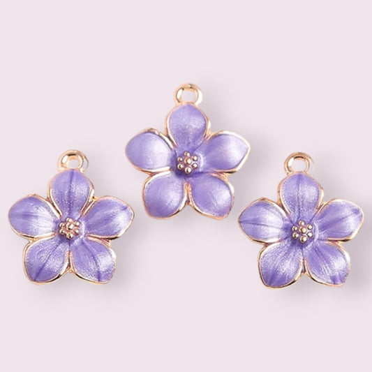 Sakura Blossom Flower Enamel Charms - Purple - 2ea ( 1 pair)