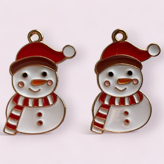 Snowman Christmas Enamel Charms - 2ea (1 pair)