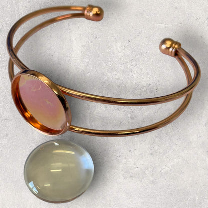 Rose Gold Plate 20mm Cabochon Bangle with Glass Dome - 1 set