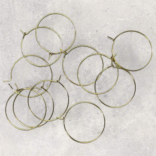 25mm Stainless Steel Earring Hoops - Gold Tone - 10 pack