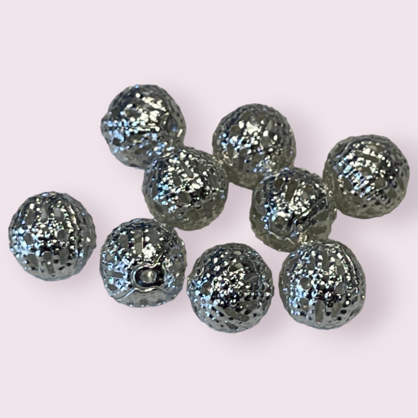 Silver Filigree Beads - metal base - 6mm, 8mm and 10mm - 50 pack