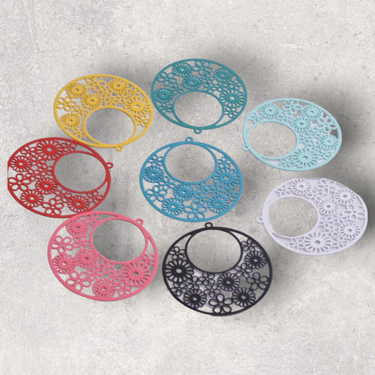 Coloured Floral Basket Filigree Earring Charm - 2ea (1 pair)