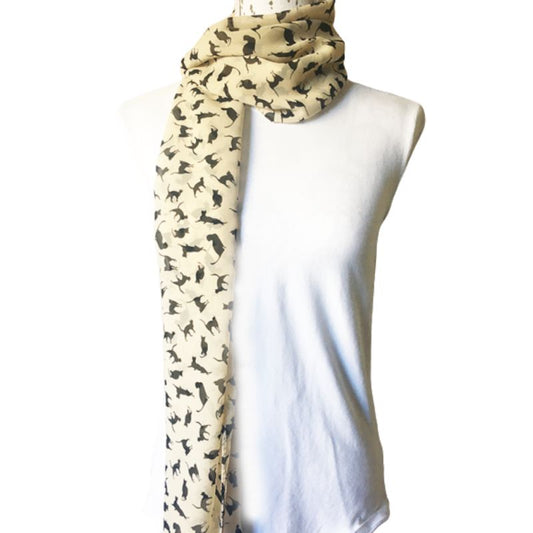 Scarf - Beige Scarf with black cats