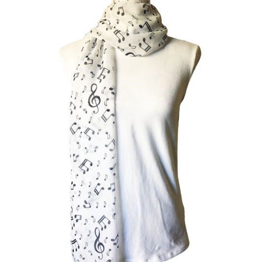 Scarf - White Scarf with Black Musical Notes