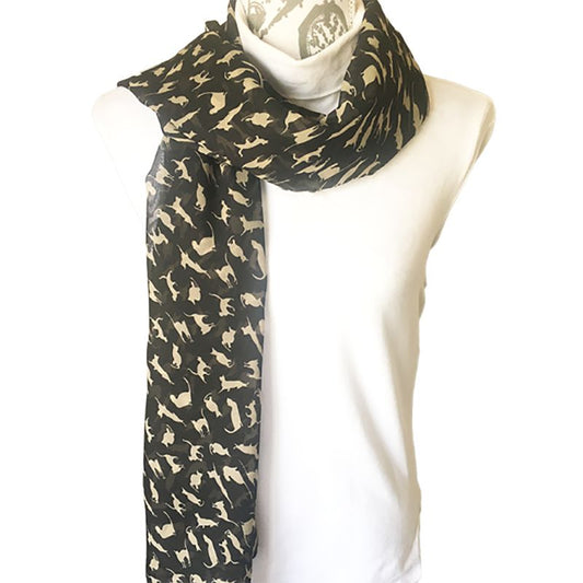 Scarf - Black Scarf with white cats