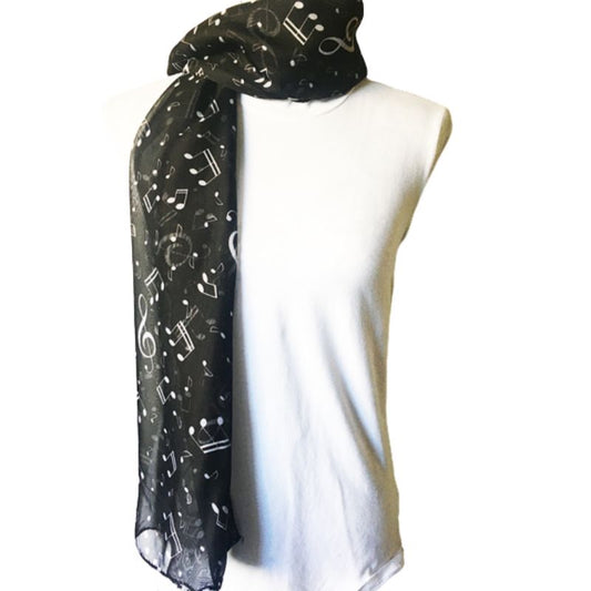 Scarf - Black Scarf with White Musical Notes