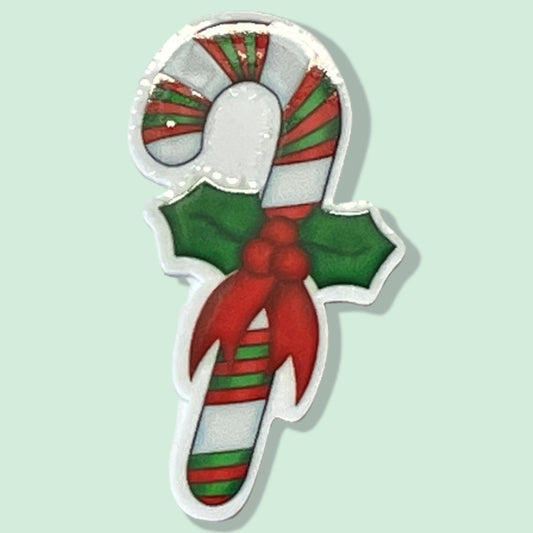 Christmas Candy Cane - Planar Resin Flatback - No Holes - 2ea (1 pair)