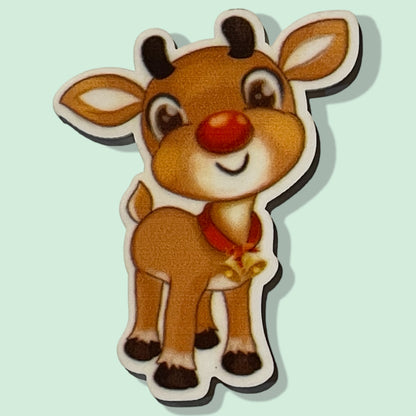 Christmas Reindeer Rudolph - Planar Resin Flatback- No Holes - 2ea (1 pair)