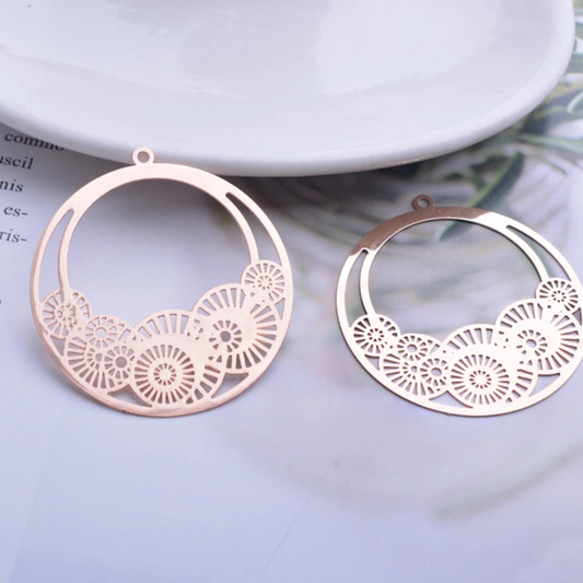 Rose Gold Tone Floral Basket Filigree Earring Charm - 2ea (1 pair)