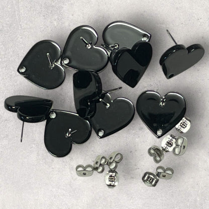 Acrylic Stud Earring - Heart Black - 15mm