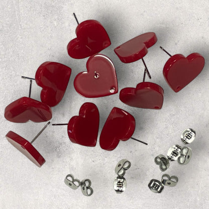 Acrylic Stud Earring - Heart Red - 15mm