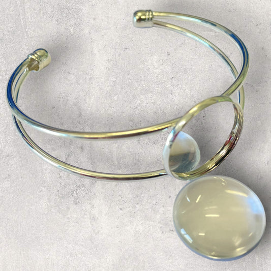 Silver Plate 20mm Cabochon Bangle with Glass Dome - 1 set
