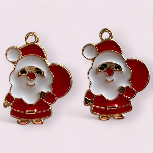 Christmas Santa Enamel Charms - 2ea (1 pair)