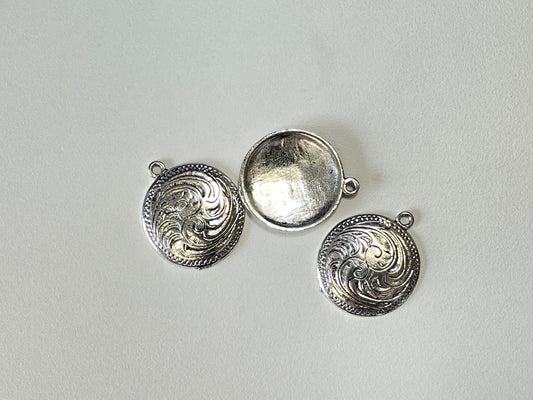 Boho Bohemian Wave Antique Silver Finish Pendant / Earring Charm - 2ea (1 pair)