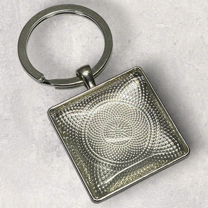 Keyring set - Silver 30mm square cabochon tray glass dome and loop
