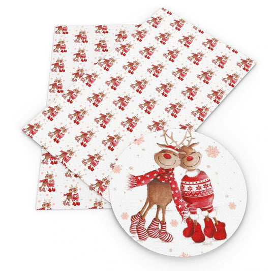 Christmas Reindeer Couple Faux Leather Sheet