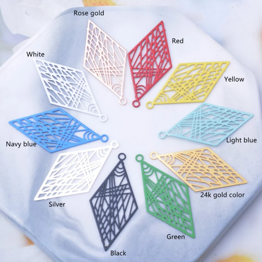 Filigree Diamond Shaped Rhombus Earring Charms - 2ea (1 pair)