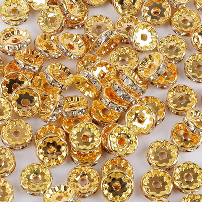 Rhinestone Rondelle Space Beads - 6mm & 8mm - 50 pack