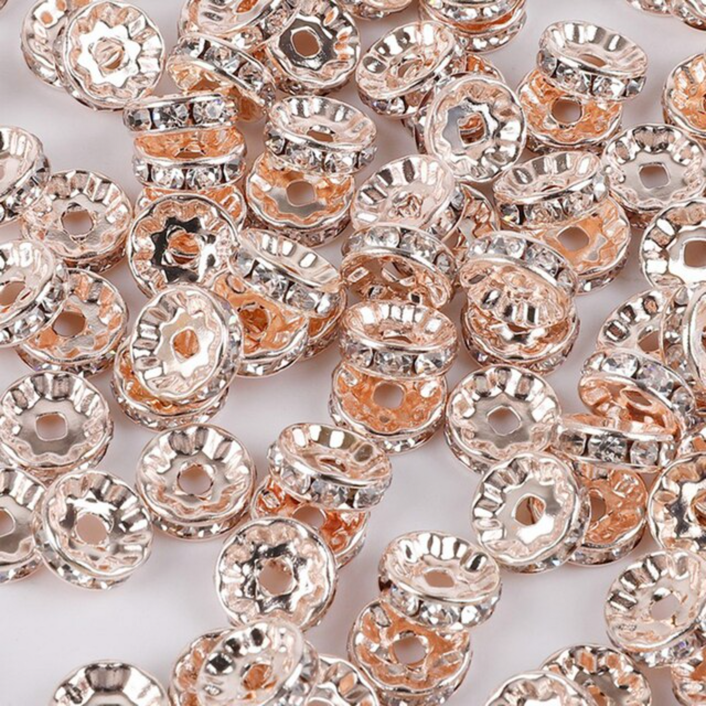 Rhinestone Rondelle Space Beads - 6mm & 8mm - 50 pack