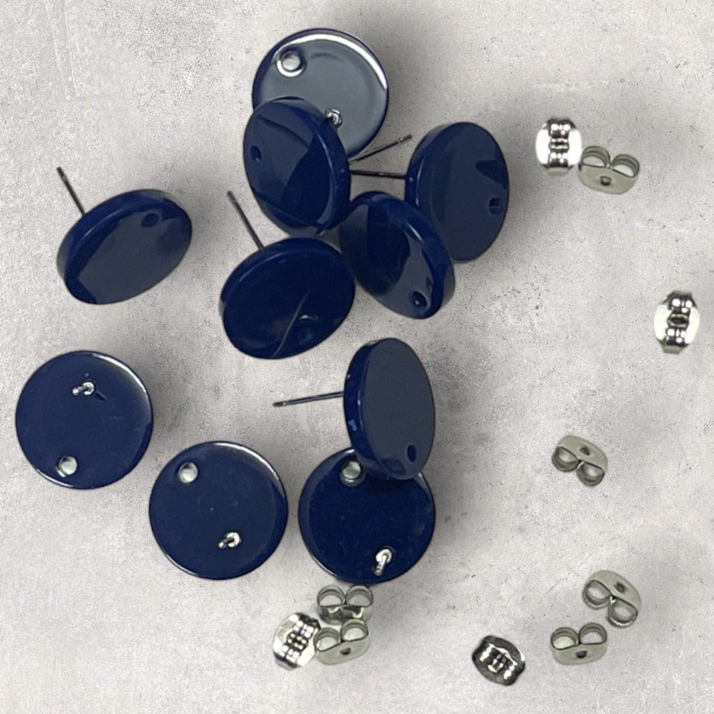 Acrylic Stud Earring - Round Navy Blue - 14mm