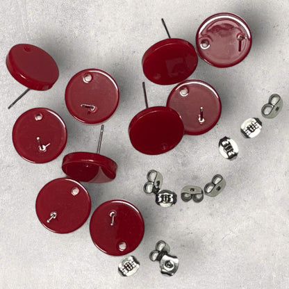 Acrylic Stud Earring - Round Red- 14mm