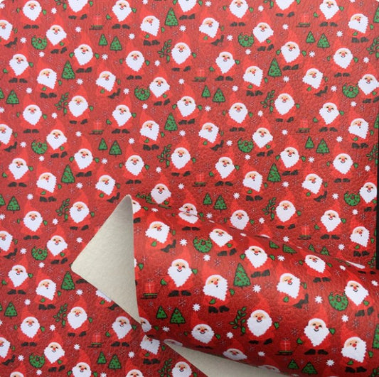 Christmas Santas and Trees Faux Leather Sheet