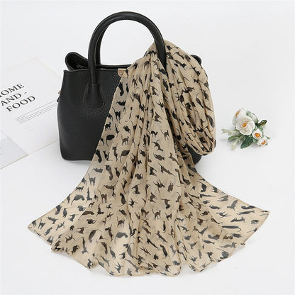 Scarf - Beige Scarf with black cats