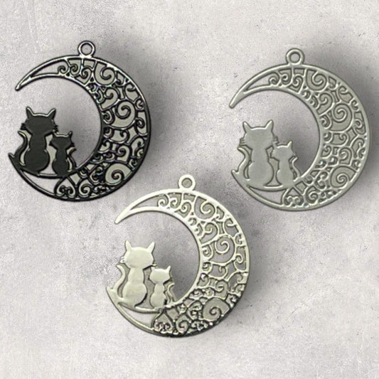 Cats on the Moon Filigree Earring Charm - 2ea (1 pair)