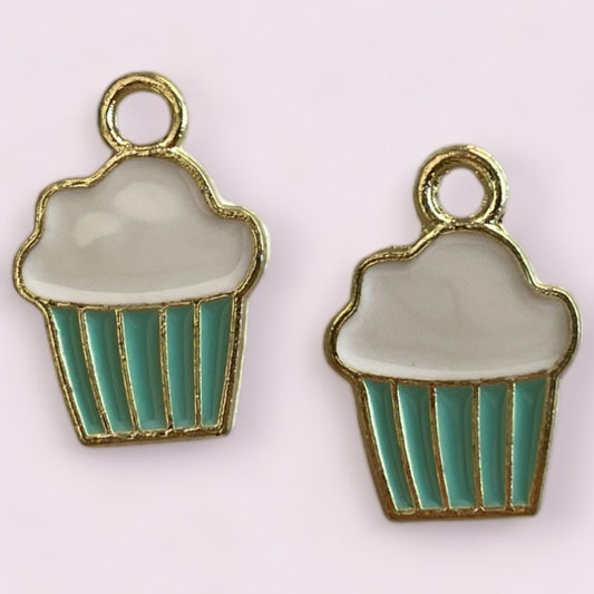 Cupcakes Enamel Charms - Green - 2ea (1 pair)
