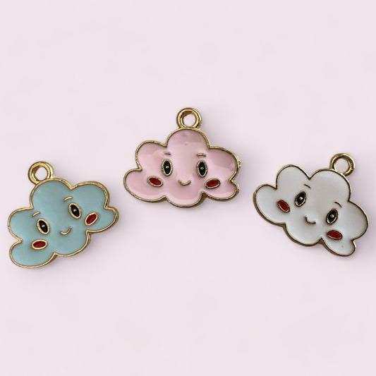 Fluffy Clouds Enamel Charms - 2ea ( 1 pair)