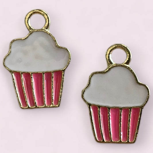 Cupcakes Enamel Charms - Pink - 2ea (1 pair)