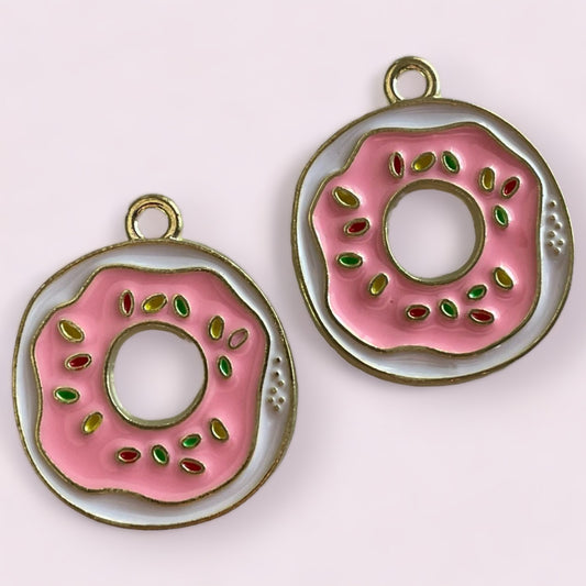 Pink White Iced Donut Enamel Charms - 2ea (1 pair)