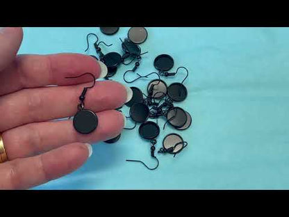 12mm Black Cabochon Earring Tray with hook - 2ea (1 pair)