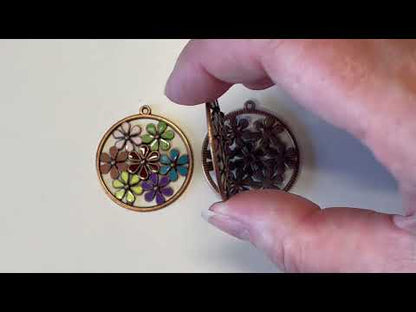 Round Floral Boho Painted Enamel Jewellery Pendant or Earring Charm - 2ea (1 pair)